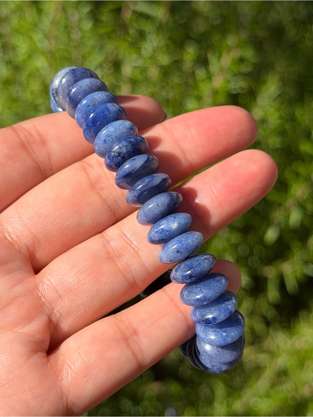 12.5mm Blue Aventurine Disk Bead 7 IN Stretch Bracelet 2602 - Picture 4 of 8